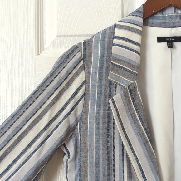 Drew Catalina Striped Linen Blend Boxy Single Button Blazer Jacket Blue Gray XS - Picture 3 of 13